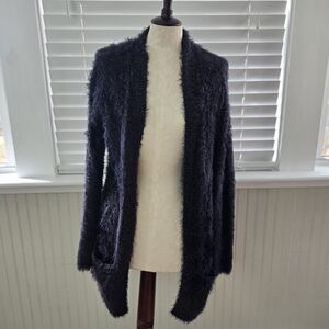Women's Fuzzy Black Sweater Cardigan